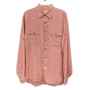 Jos A Bank Men’s L Red 100% Linen Shirt Long Sleeve Button Front Pockets